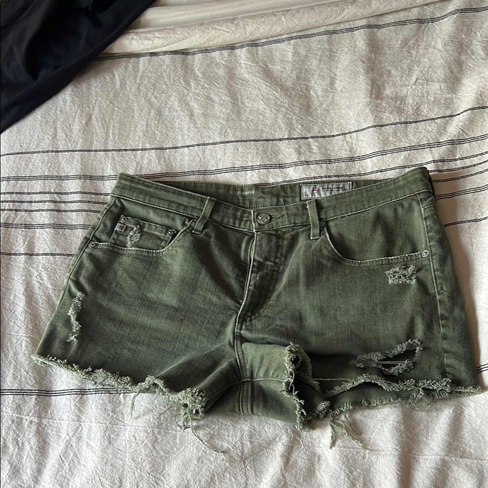 Ag Adriano Goldschmied Green Distressed Jean Shorts